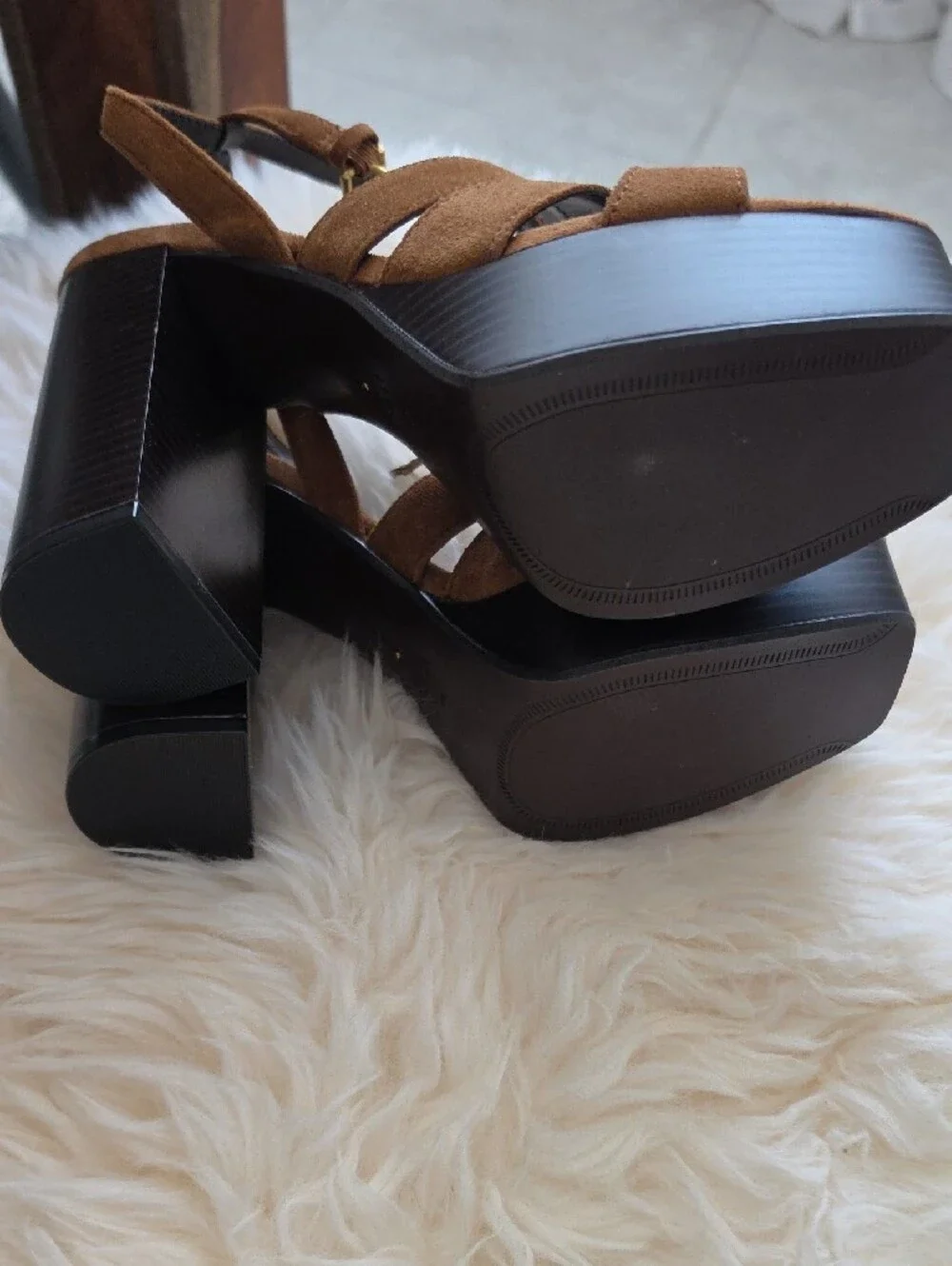 ZARA Brown Suede Platform Sandals with Ankle Straps